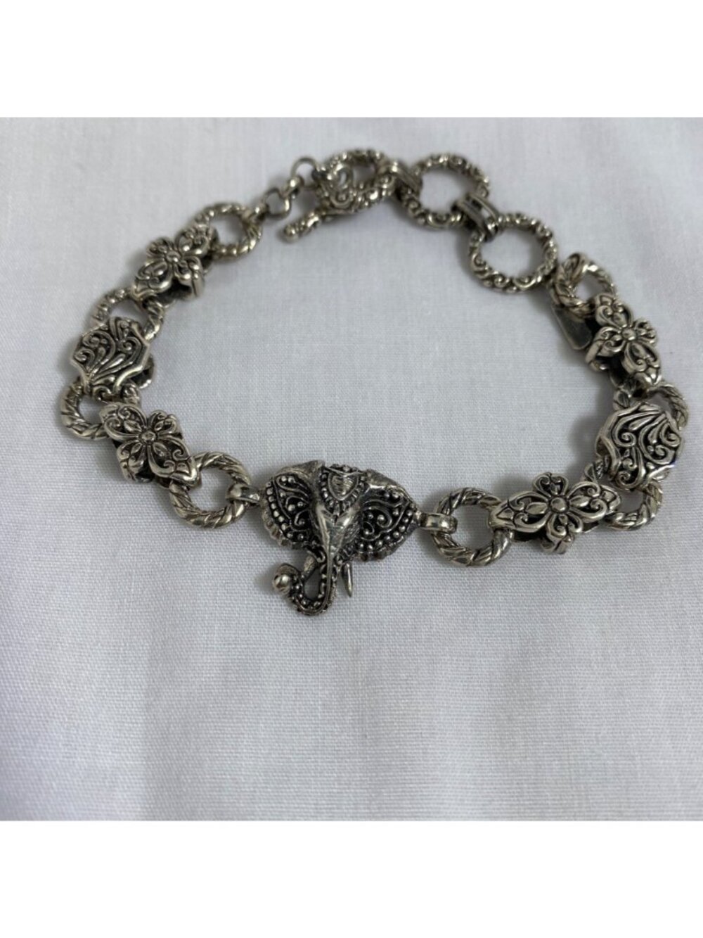 Vintage Sarda Sterling Silver Elephant Chain Link signed bangle bracelet 925 - Picture 7 of 10